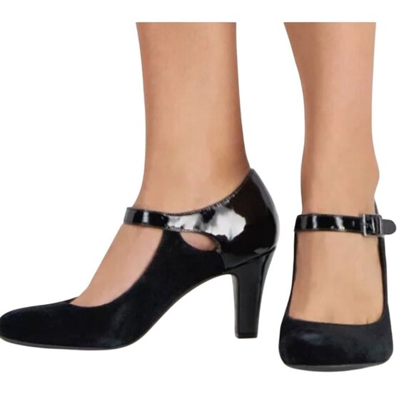Giani Bernini NWOT Velma Memory Foam Mary Jane Pumps Suede Patent Black Size 9W - Picture 1 of 10